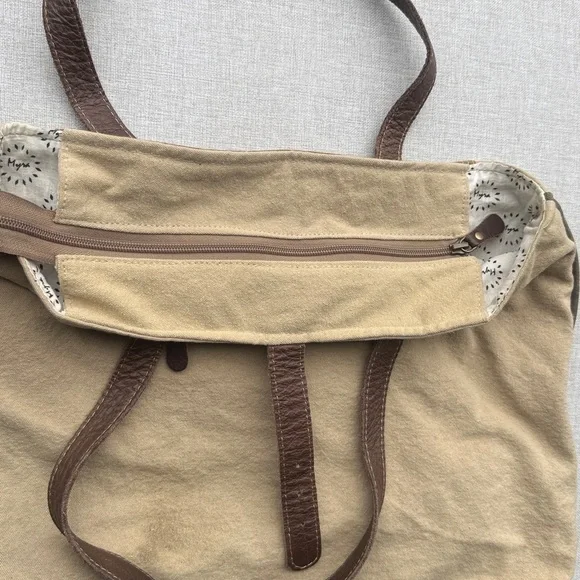 Myra Tote Bag Brown Le Cafe De La Place Provence Cotton and Leather - Picture 9 of 14